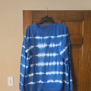 Avon Blue Tie-Dye Sweatshirt with Lace-Up Detail